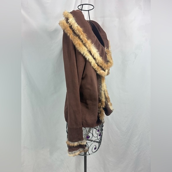 CABO chocolate brown ribbed cardigan with faux fur lining size L - Picture 7 of 9